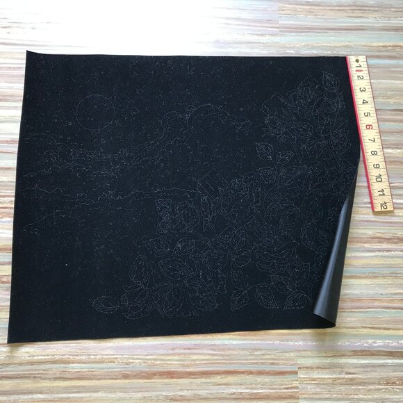 Flower Garden Pre-Printed Artex Tri-Chem Liquid Embroidery Black Velvet Fabric - Picture 1 of 3
